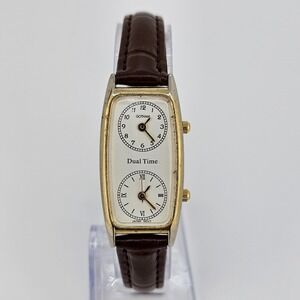 Gotham Dual Time Watch Women 20MM Cream Dial NEW Brown Leather Bands NEW Battery